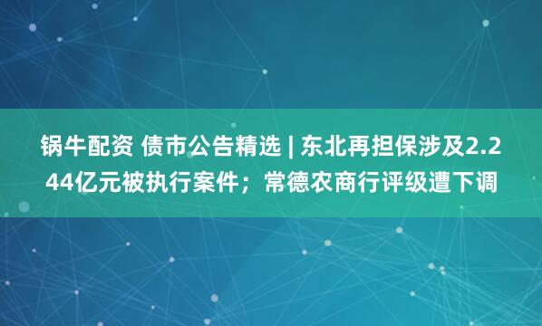 锅牛配资 债市公告精选 | 东北再担保涉及2.244亿元被执行案件；常德农商行评级遭下调
